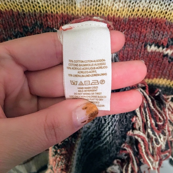 Free People Fringe Tunic Sweatshirt XS Boho Oversized Pullover Multicolor Cozy - Picture 5 of 5